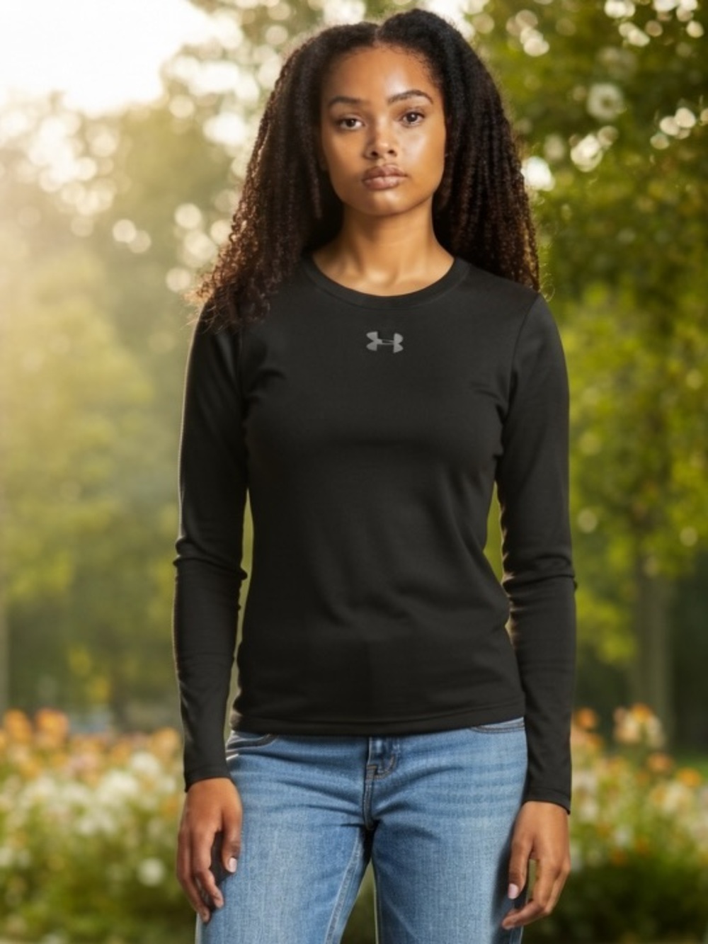 🎉(Women’s Large) Under Armour Black Long-Sleeve Crewneck Performance Top